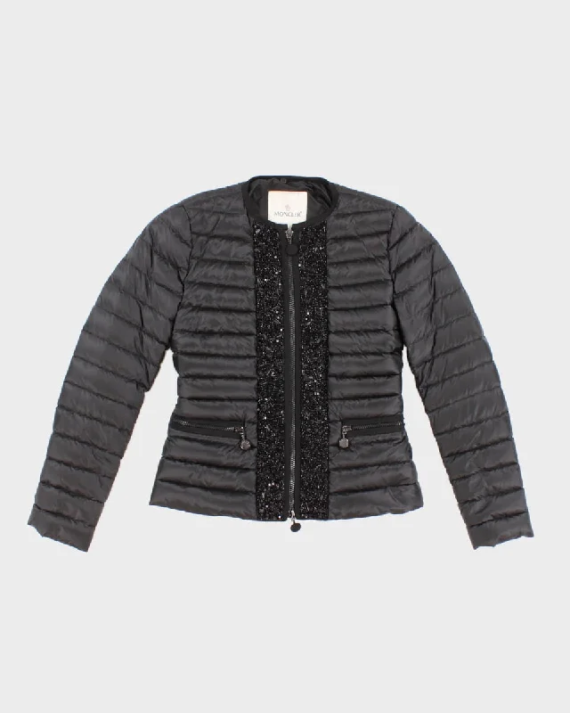 Womens Black Beaded Moncler Puffer Jacket - XS Denim Jacket Leather Jacket Suede Jacket Womens Black Beaded Moncler Puffer Jacket - XS Denim Jacket Leather Jacket Suede Jacket