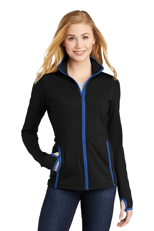 Sport-Tek Womens Sport-Wick Moisture Wicking Full Zip Jacket - Black/True Royal Blue Stand-Up Collar Roll-Neck Collar Turtle Neck Sport-Tek Womens Sport-Wick Moisture Wicking Full Zip Jacket - Black/True Royal Blue Stand-Up Collar Roll-Neck Collar Turtle Neck