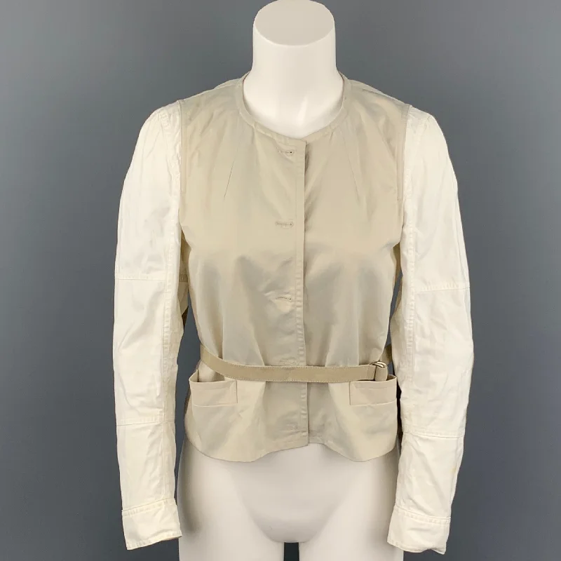 DRIES VAN NOTEN Size 6 Off White Polyester Blend Jacket Boat Neck Shawl Collar Notched Collar