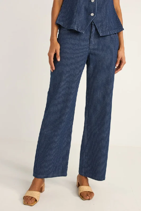 Rhythm Pinstripe Mid-Rise Pant - INDIGO Relaxed Lounge Trousers