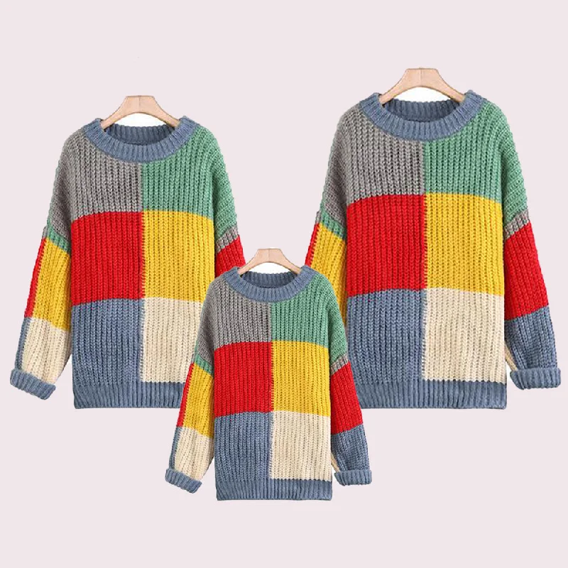 Family Matching Rainbow Mosaic Sweater Fleece Fabric Down Fabric Feather Fabric