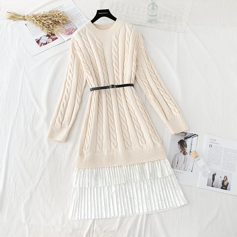 New lace up stitching fake two pleated inner bottom sweater skirt 4755 Elegant Classic Vintage New lace up stitching fake two pleated inner bottom sweater skirt 4755 Elegant Classic Vintage