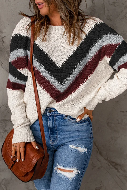 Amy Contrast Dropped Shoulder Long Sleeve Sweater Hooded Caped Shawl Collar