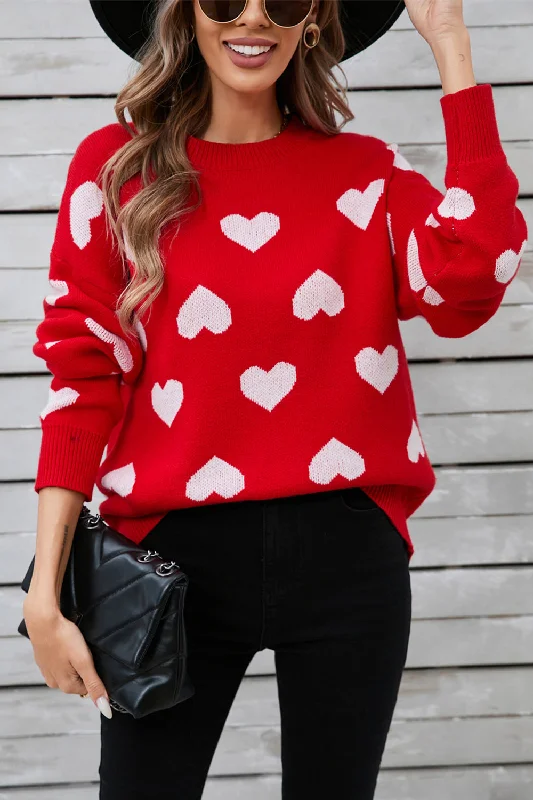 Gemma Heart Round Neck Long Sleeve Sweater Neon Metallic Matte