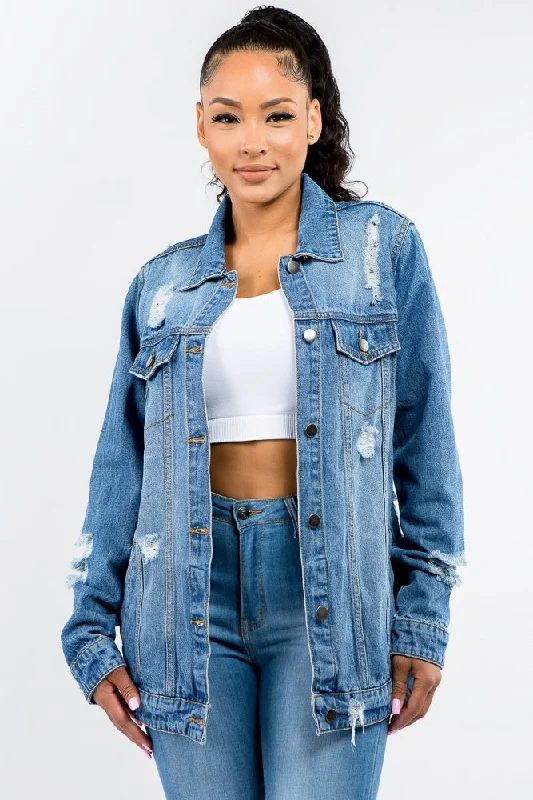 Blue Button Up Distressed Denim Jacket Collared Jacket Crew Neck Jacket Turtle Neck Jacket Blue Button Up Distressed Denim Jacket Collared Jacket Crew Neck Jacket Turtle Neck Jacket