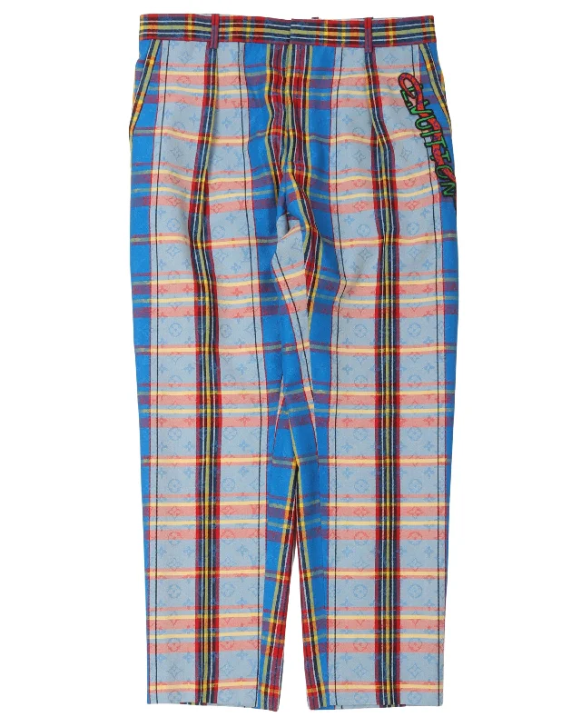 Monogram Check Pleated Pants Trendy Palazzo Pants