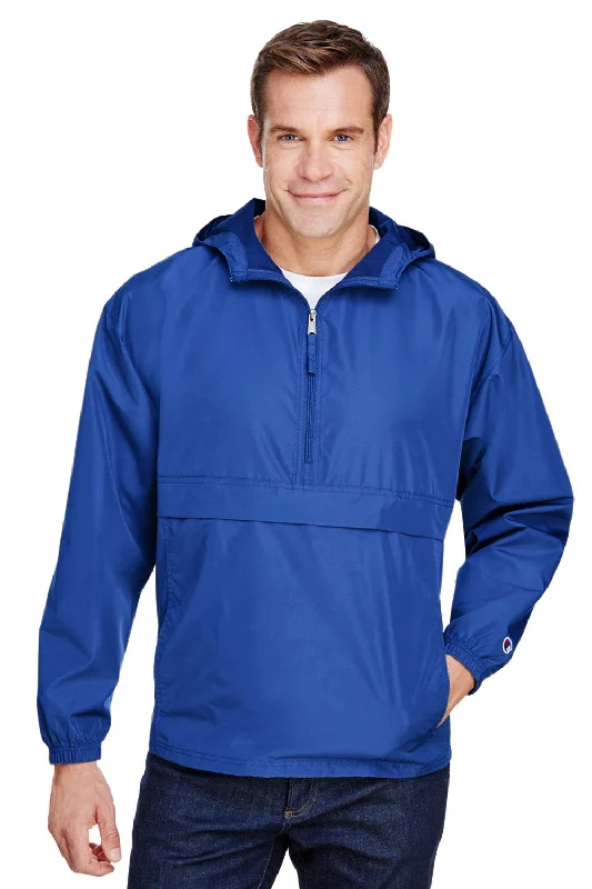 Champion Mens Packable Wind & Water Resistant Anorak 1/4 Zip Hooded Jacket - Athletic Royal Blue Notch Collar Peter Pan Collar Cowl Neck Champion Mens Packable Wind & Water Resistant Anorak 1/4 Zip Hooded Jacket - Athletic Royal Blue Notch Collar Peter Pan Collar Cowl Neck