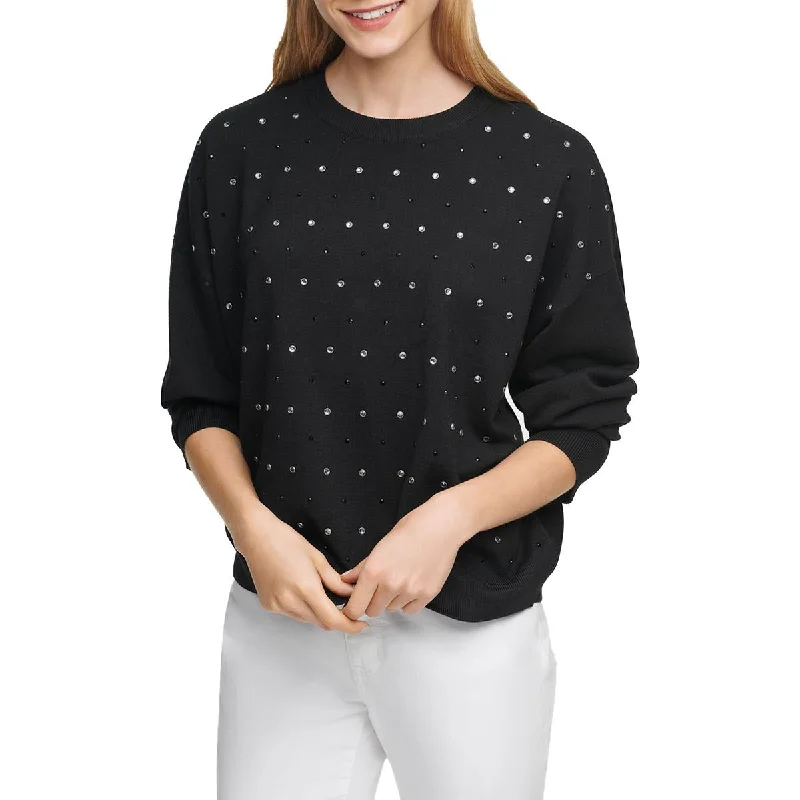 DKNY Womens Embellished Dolman Sweater Lightweight Heavyweight Midweight