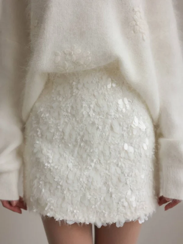 Embellished Sequin Mini Skirt leather skirt refined