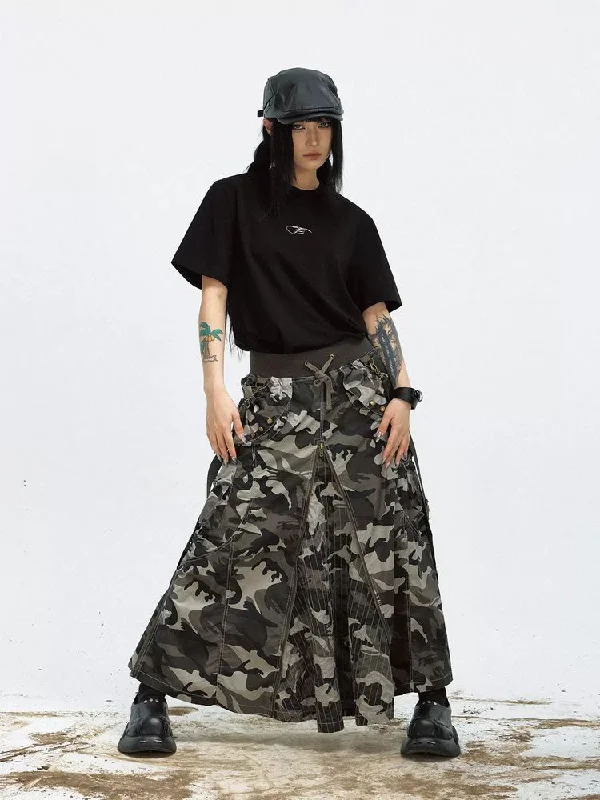 Camouflage Wide-Leg Cargo Skirt leather skirt bold
