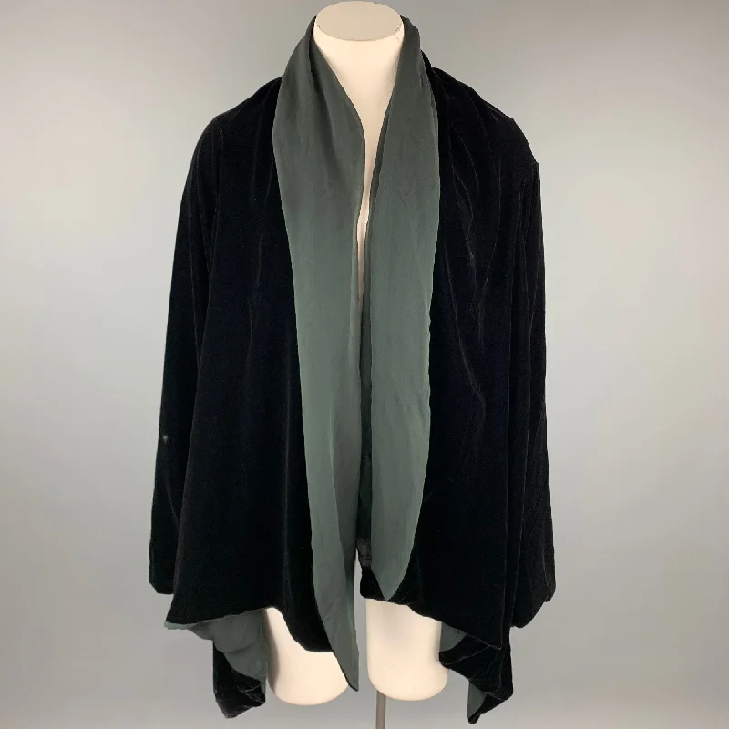 JEAN PAUL GAULTIER Size 10 Black Rayon / Silk Wing Sleeve Open Front Jacket Faux Fur Fabric Real Fur Fabric Shearling Fabric JEAN PAUL GAULTIER Size 10 Black Rayon / Silk Wing Sleeve Open Front Jacket Faux Fur Fabric Real Fur Fabric Shearling Fabric