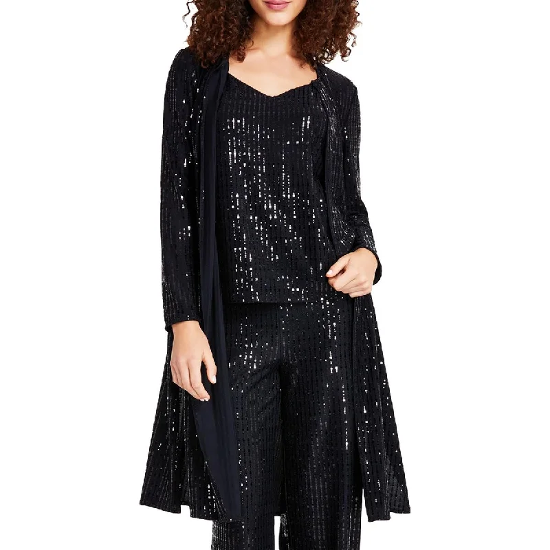 Anne Klein Womens Sequined Duster Sweater Plaid Sweater Polka Dot Checkered
