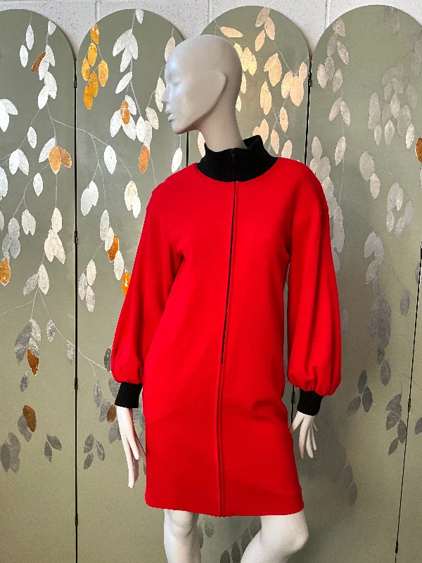 Vintage 1980s Red Wool Guy Laroche Athleisure Zip-Up Sweater Dress, Medium Sweater Knitwear Pullover Vintage 1980s Red Wool Guy Laroche Athleisure Zip-Up Sweater Dress, Medium Sweater Knitwear Pullover