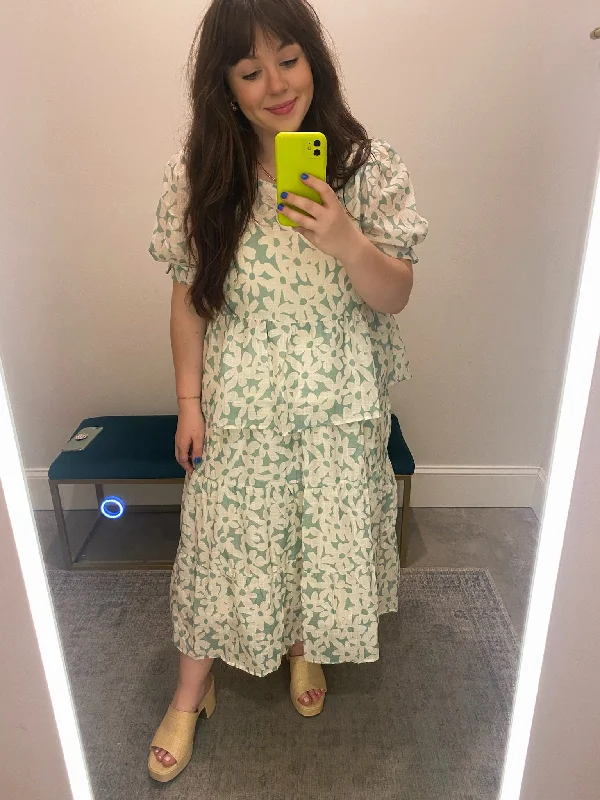 Daisy Poplin Tiered Maxi Skirt and Top Set linen skirt relaxed