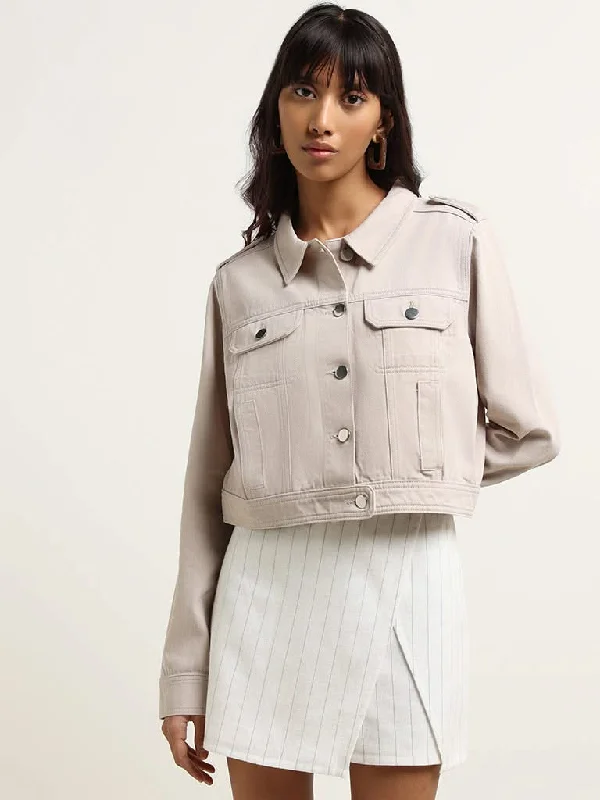 Nuon Beige Denim Jacket Quilted Jacket Puffer Jacket Insulated Jacket