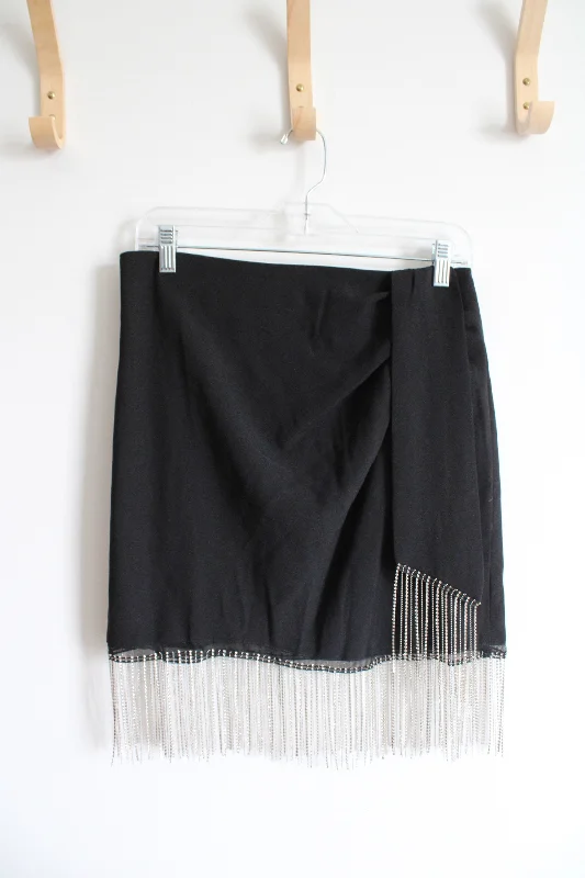 Lulus Black Sequined Fringe Skirt | M denim skirt fashionable