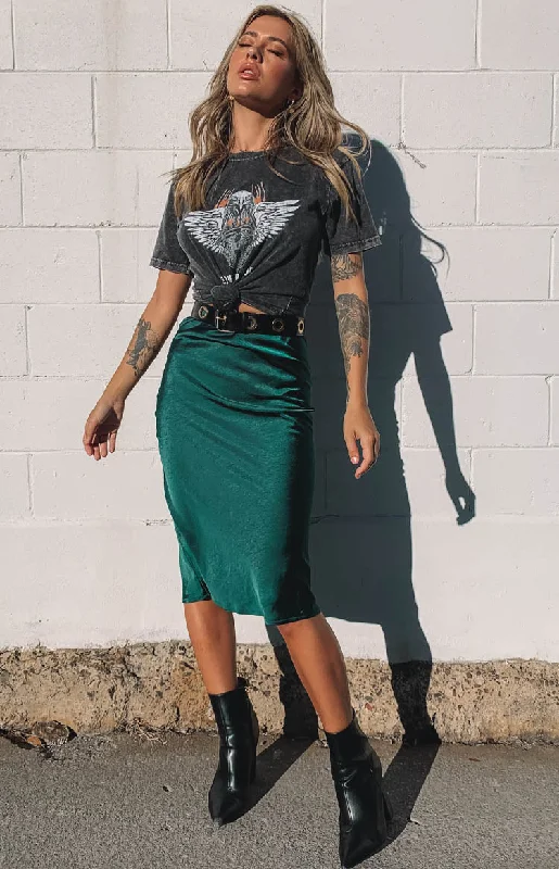 Trisha Midi Skirt Emerald linen skirt breathable