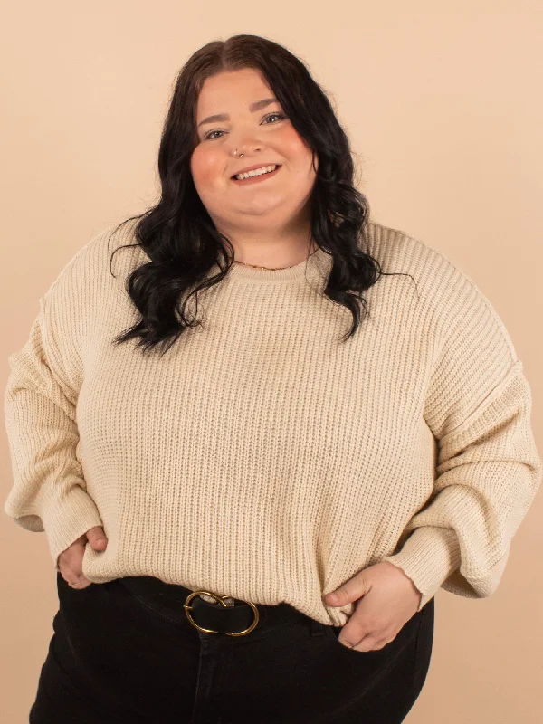 Laurel Oversized Knit Sweater in Cream Mesh Fabric Canvas Fabric Denim Fabric