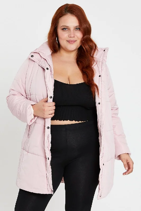 Pink Puffer Jacket Long Sleeve Zip Front Longline Embroidered Jacket Appliqued Jacket Beaded Jacket Pink Puffer Jacket Long Sleeve Zip Front Longline Embroidered Jacket Appliqued Jacket Beaded Jacket
