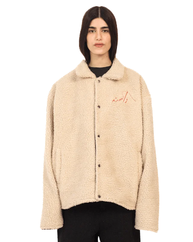 BEIGE SHERPA JACKET Satin Fabric Silk Fabric Chiffon Fabric