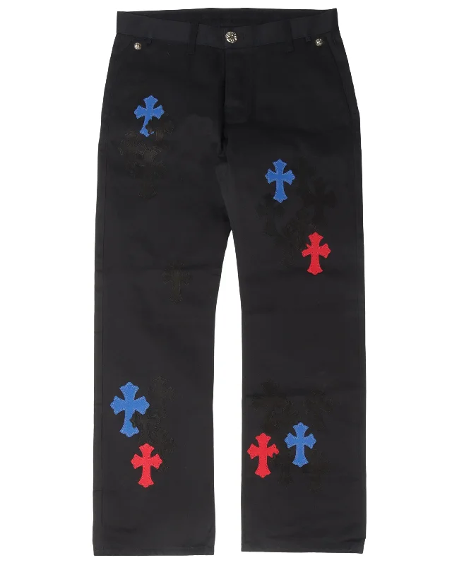 Multicolor Cross Patch Chino Pants Modern Bootcut Pants