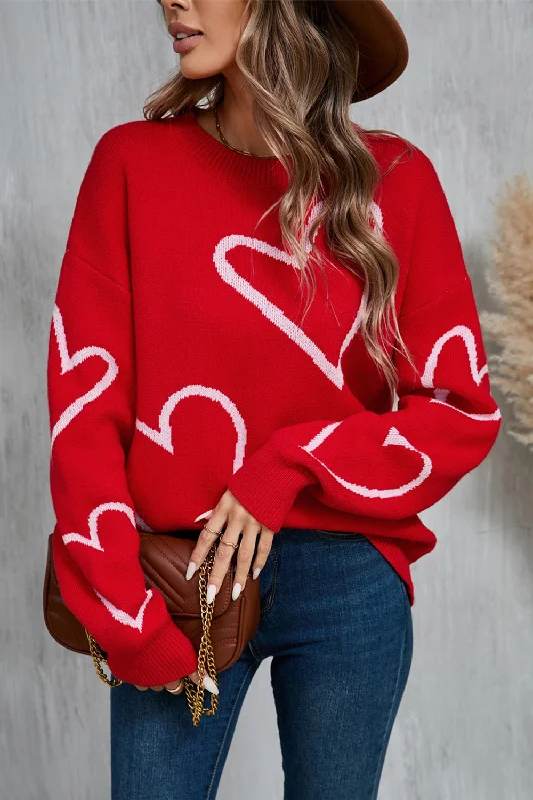 Kirsten Heart Dropped Shoulder Long Sleeve Sweater Solid Print Embellished