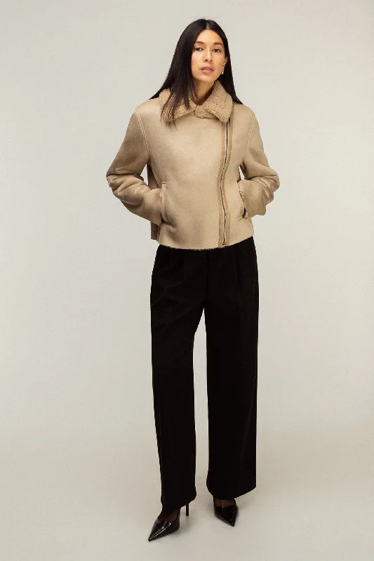 VEGAN SUEDE SHERPA AVIATOR JACKET Lace Jacket Ribbed Jacket Sequined Jacket