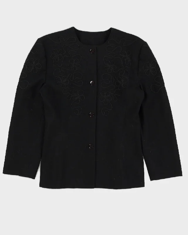 Black Ribbon Embroidered Blazer Jacket - M Tiered Jacket Buttoned Jacket Zippered Jacket