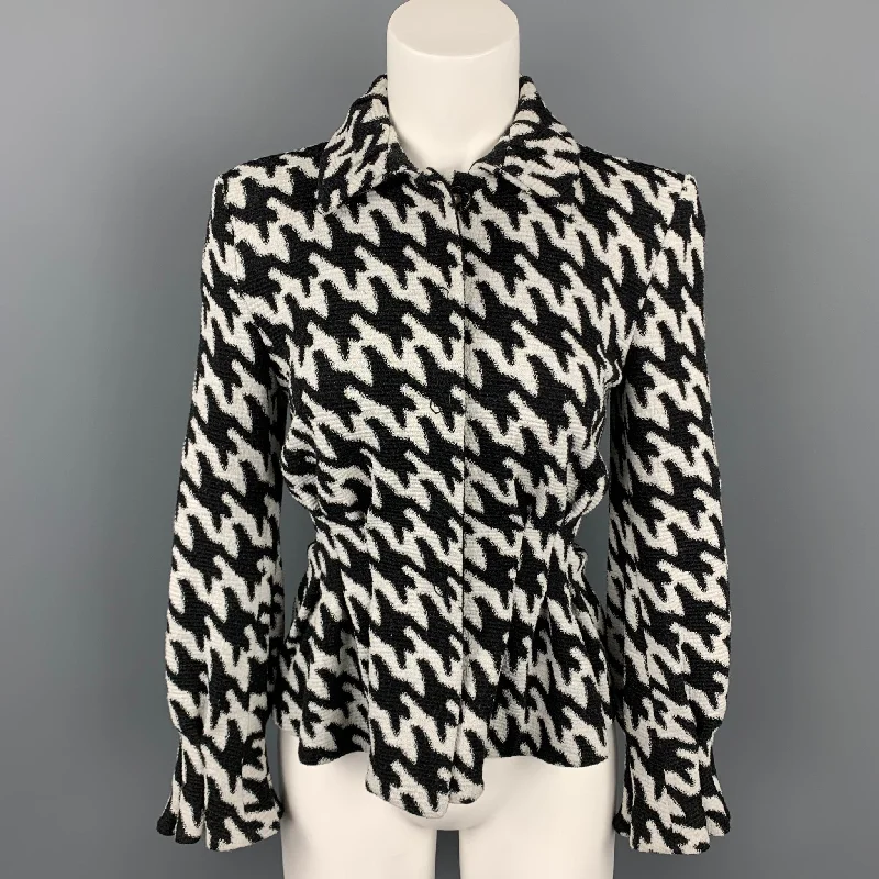 ARMANI COLLEZIONI Size S Black & White Textured Peplum Jacket A-Line Jacket Boat Neck Shawl Collar ARMANI COLLEZIONI Size S Black & White Textured Peplum Jacket A-Line Jacket Boat Neck Shawl Collar