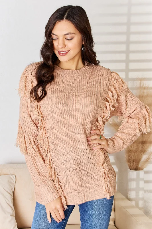 And The Why Tassel Detail Long Sleeve Sweater High Neck Crew Neck V-Neck