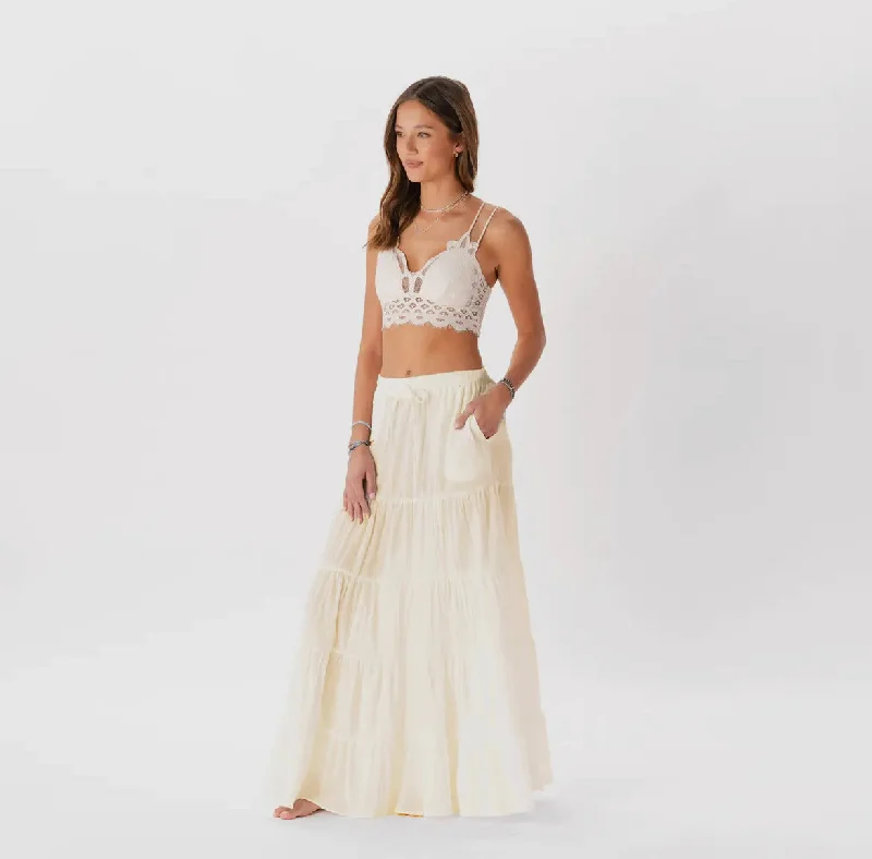 Lotus and Luna Cream Shipwrecked Maxi Skirt chiffon skirt airy