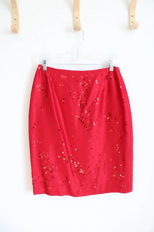 Ann Taylor Red Sequined Silk Skirt | 6 corduroy skirt cozy