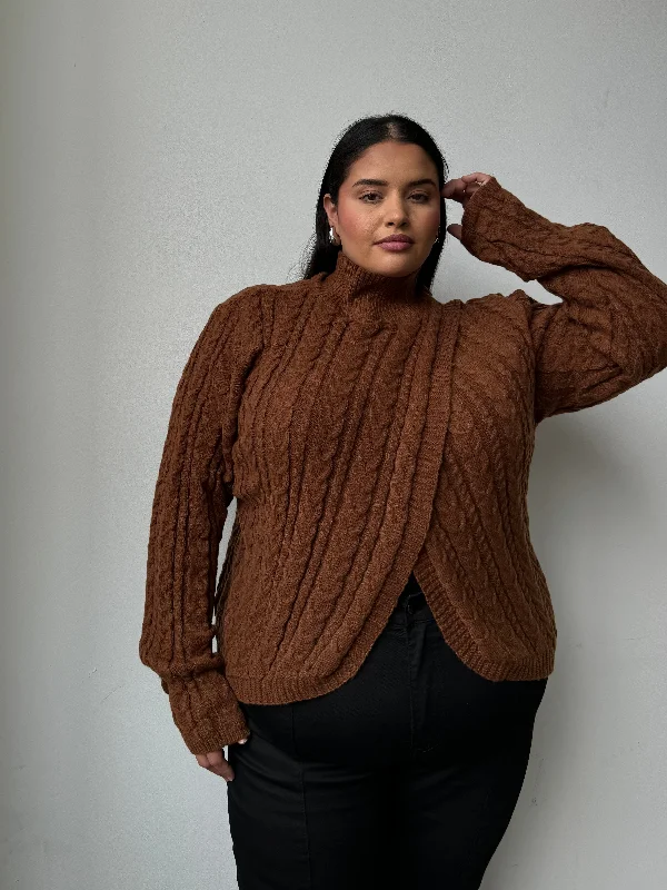 Plus Size Cable Knit Turtleneck Sweater Cable Knit Ribbed Knit Lace Knit