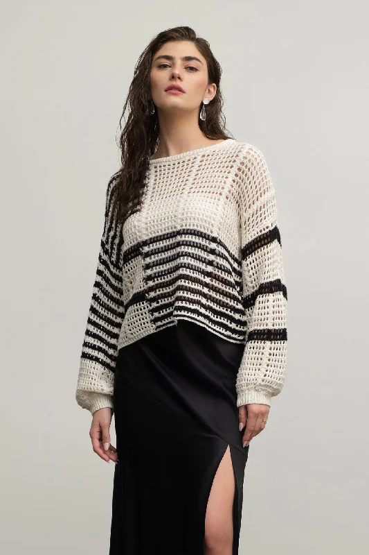 Fresh Take Crochet Knit Sweater Top Silk Blend Satin Velvet