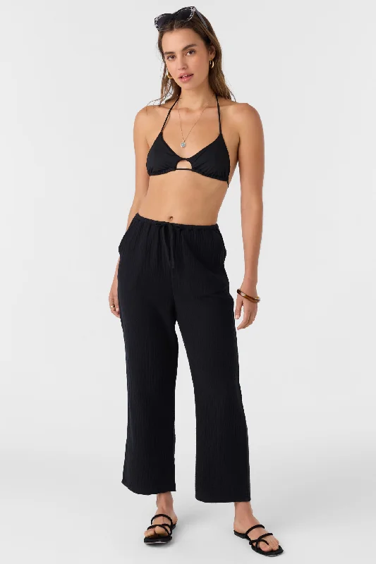 O'Neill BRENDA CRINKLE DOUBLE GAUZE BEACH PANTS - BLACK Wide-Legged Palazzos