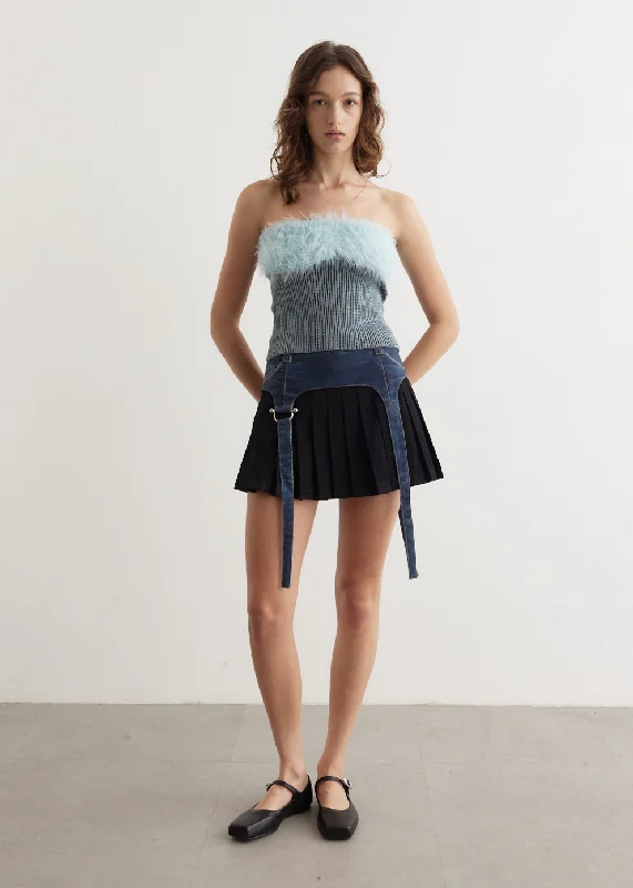 Trompe L'oeil Mini Pleats Skirt denim skirt trendy