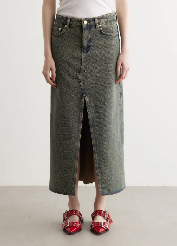 Overdyed Heavy Denim Maxi Skirt lace skirt feminine