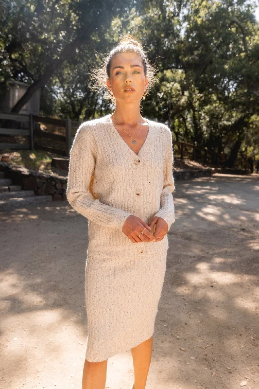 Oatmeal sweater and skirt set midi skirt versatile