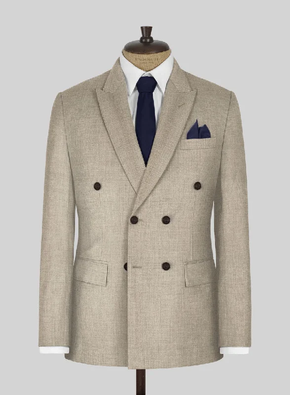 Napolean Melange Khaki Wool Jacket Boat Neck Shawl Collar Notched Collar