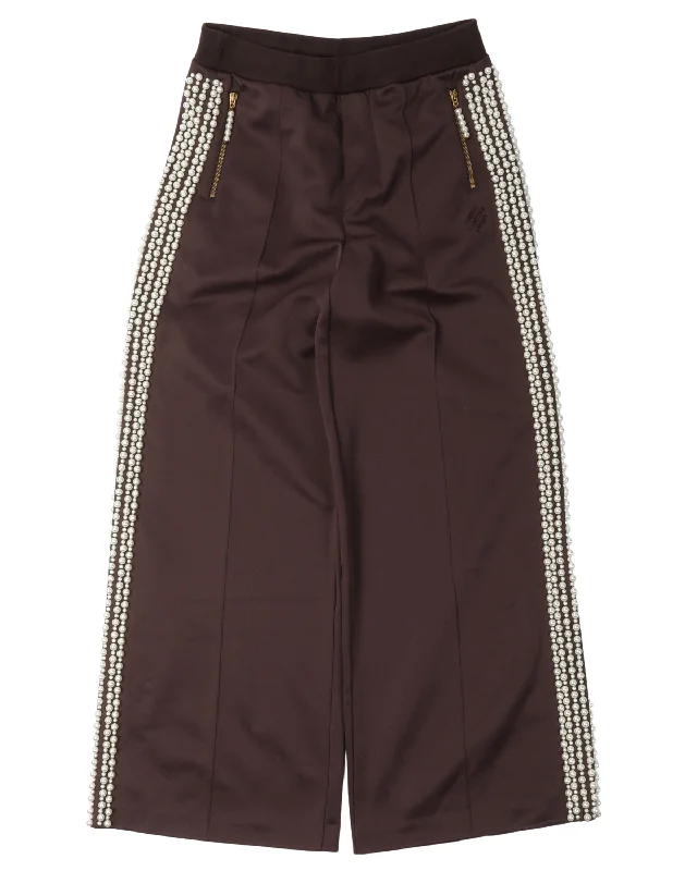 Pearl-Embellished Track Pants Lightweight Linen Pants