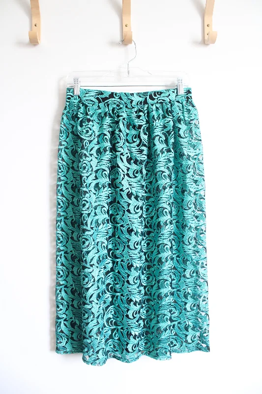 Green & Black Lace Sheer Skirt | M cashmere skirt plush