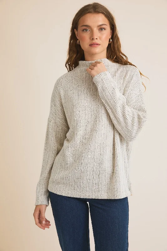 Think On It Striped Mock Neck Sweater Chenille Brocade Lace