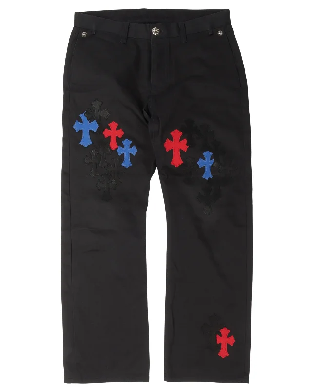 Multicolor Cross Patch Chino Pants Slim-Fit Khaki Pants