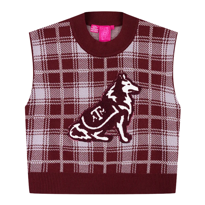 Texas A&M Queen of Sparkles Plaid Reveille Sweater Vest Tailored Straight A-Line