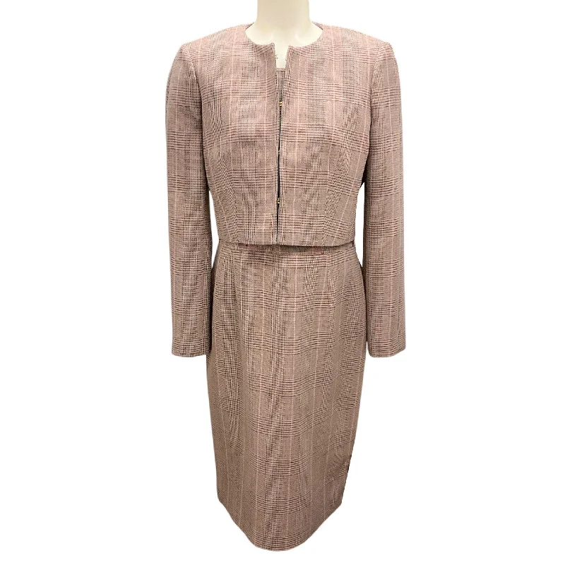 Paule Ka Pink / Brown Multi Plaid Jacket and Dress Two-Piece Set Lace Jacket Ribbed Jacket Sequined Jacket Paule Ka Pink / Brown Multi Plaid Jacket and Dress Two-Piece Set Lace Jacket Ribbed Jacket Sequined Jacket