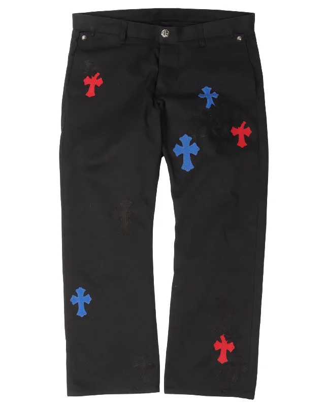 Multicolor Cross Patch Chino Pants Classic Straight-Leg Pants