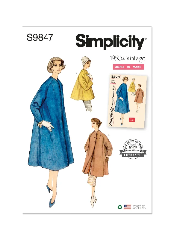 Simplicity Pattern S9847 Misses' Jacket Coat Welt Pockets Slit Pockets Flap Pockets