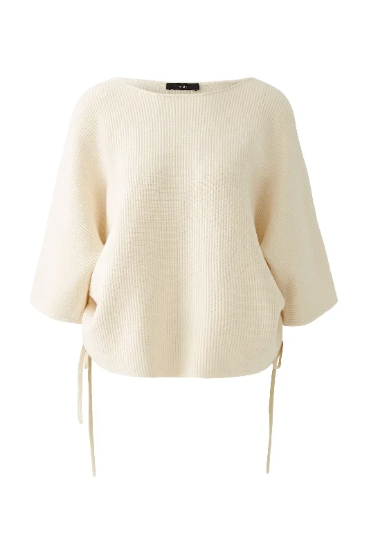 Oui Off White Sweater Stretchy Elastic Breathable