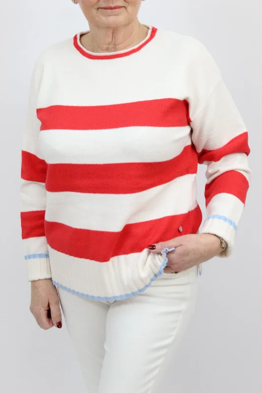 FRIEDA & FREDDIES Red Stripe Sweater Satin Blend Silk Blend Wool Blend
