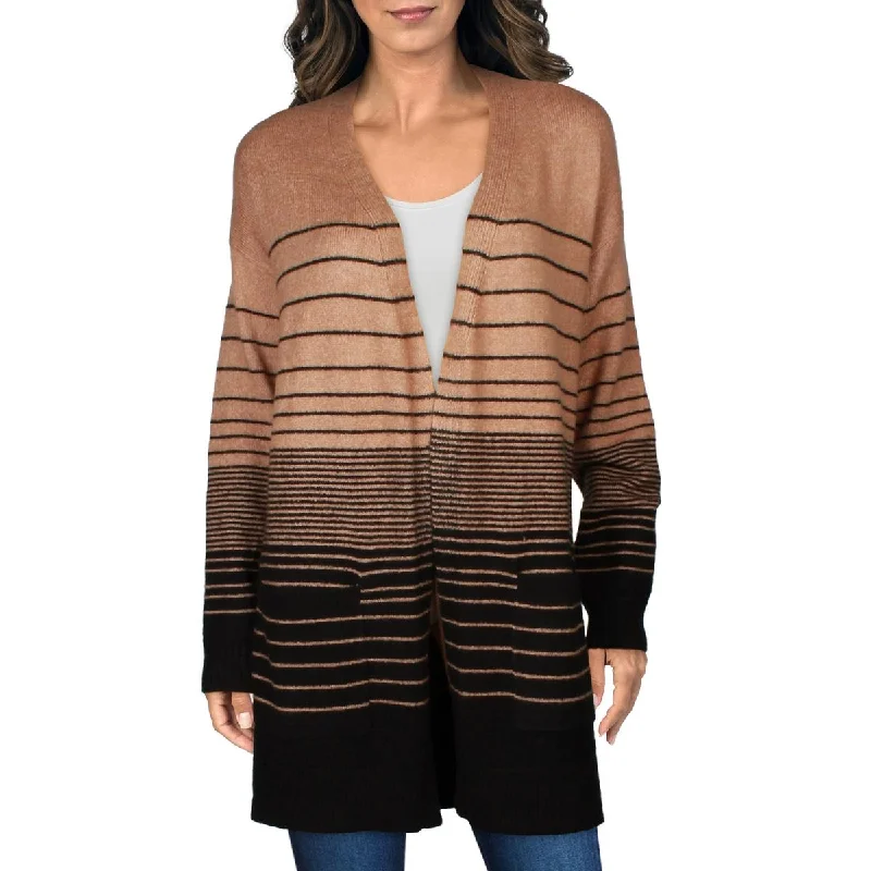 Ninety Womens Knit Striped Duster Sweater Hooded Caped Shawl Collar